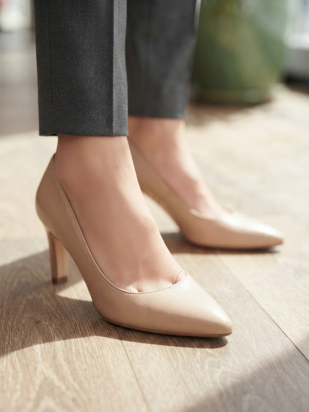 Cole Haan Nude Pointed-Toe Mid Heel Pumps